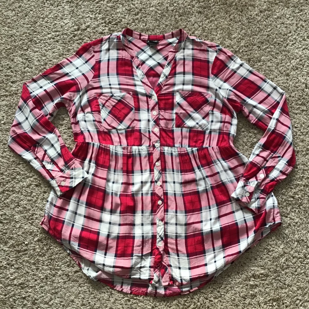 Torrid Women's Long Sleeved Blouse Button up Shirt Size 00 White Pink Blouse